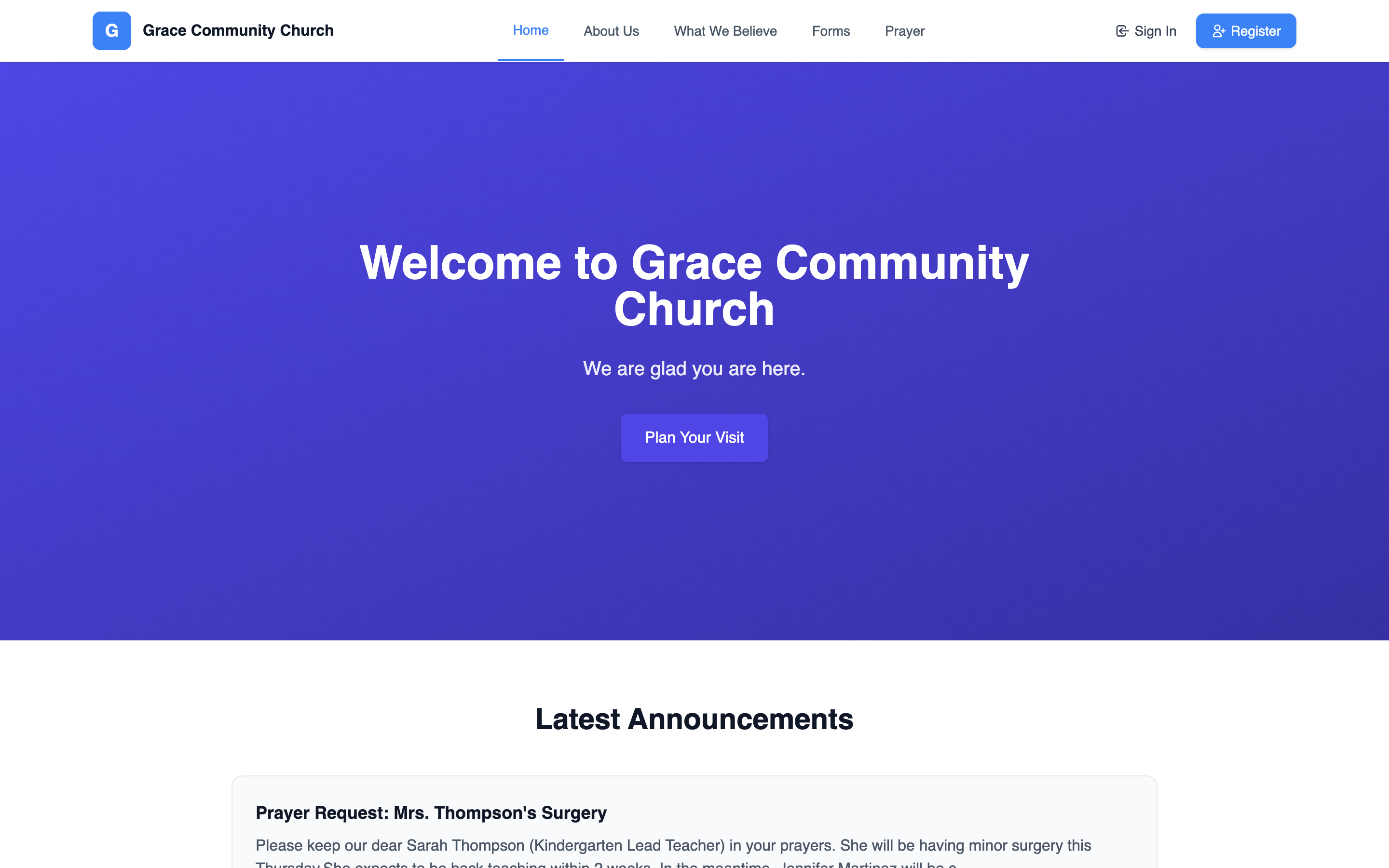 Drag-and-drop church website builder in TimelyChurch